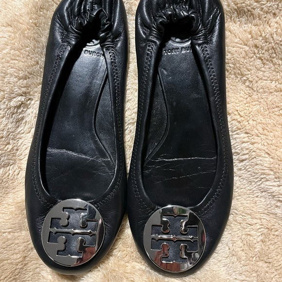 Tory Burch Black REVA FLAT  Leather Shoes Size -8.5  $124  Mint - Picture 1 of 10